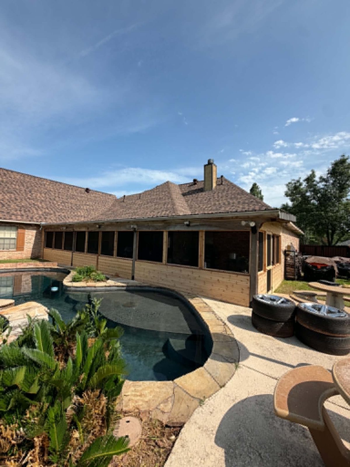 Poolside cedar porch enclosure — Shreveport Bossier City LA